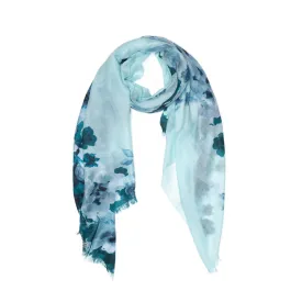 100% Australian Wool Print Scarf Sky Blue Flora