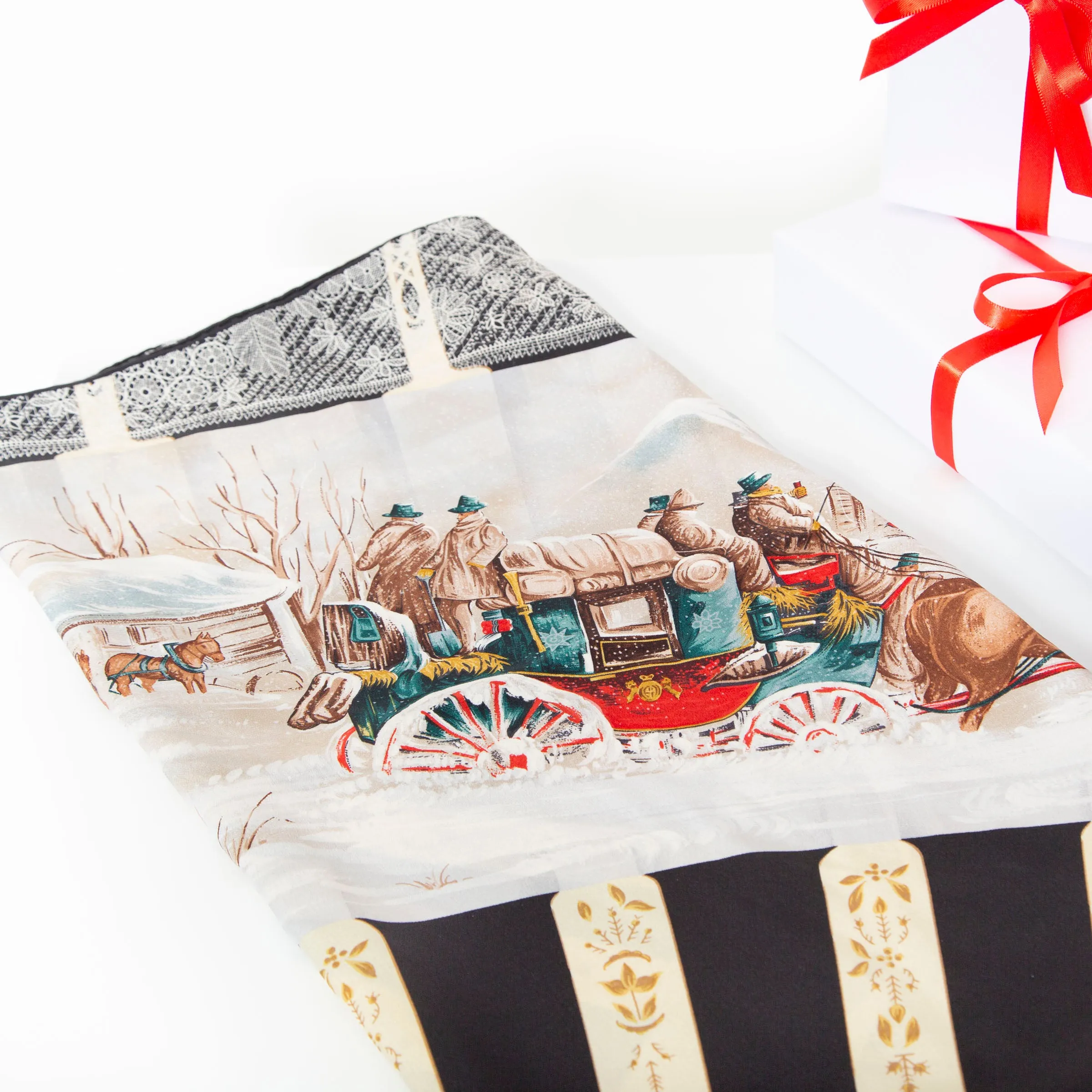 1970s Silk Winter Wonderland Fan Print Square Scarf