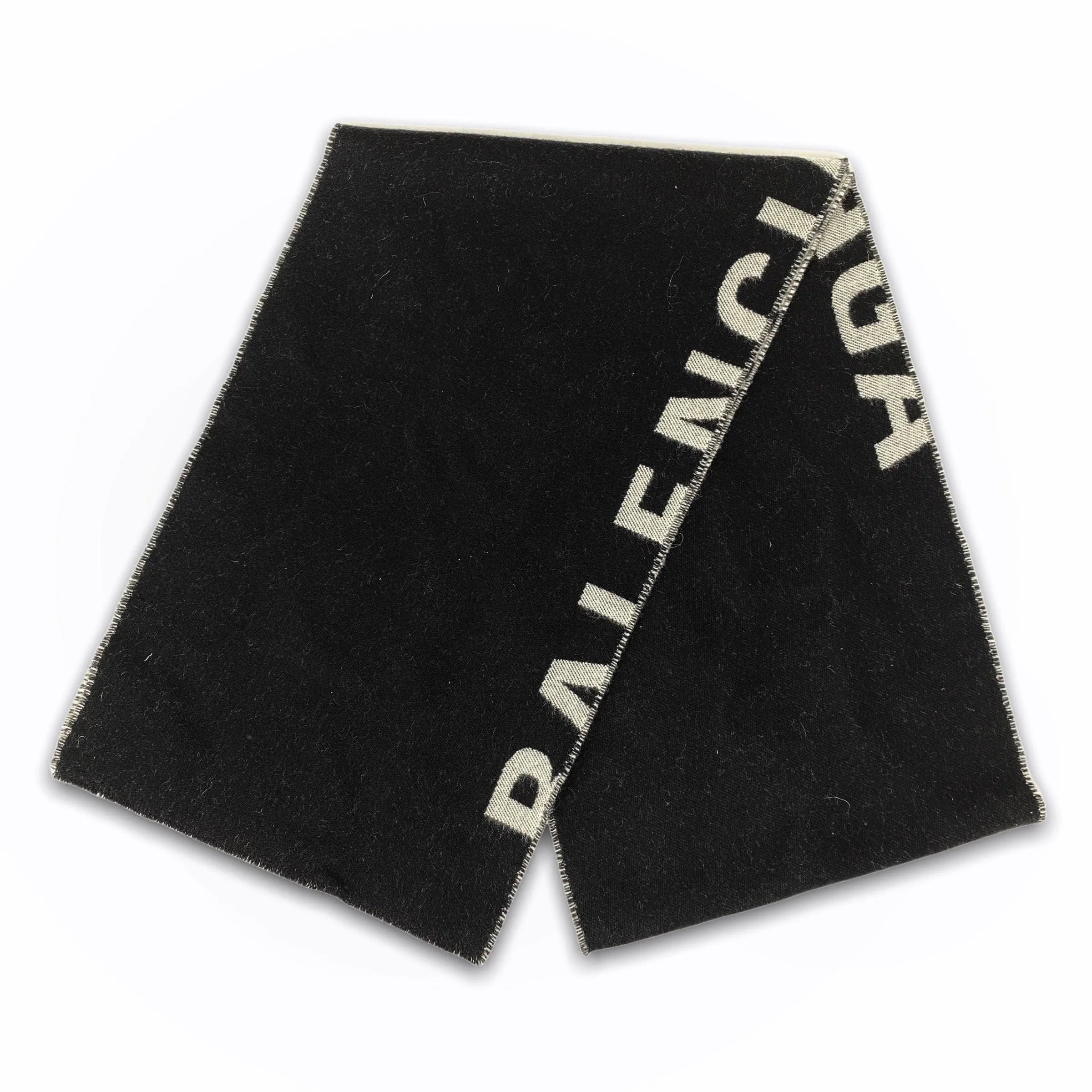 Balenciaga Black Wool Logo Scarf