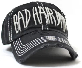 BLK Contrast-Stitch "BAD HAIR DAY" Embroidery Ballcap