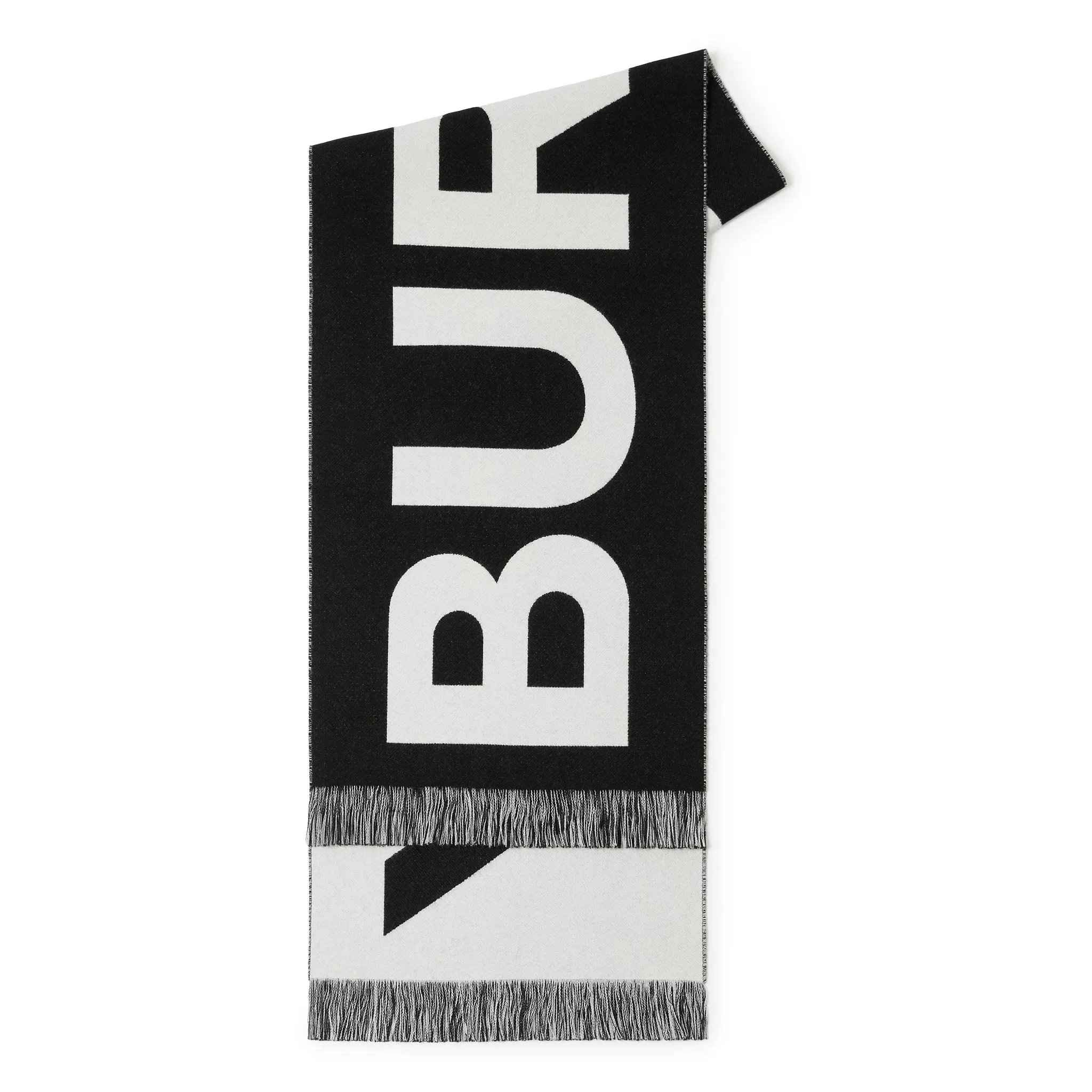 Burberry Logo Wool Black White Scarf