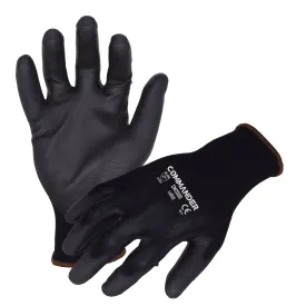 Commander(CM2000) General Purpose Work Gloves, 13-Guage Black Seamless Nylon Work Gloves w/ Black Polyurethane Palm/Finger Coating, Large, Case of 12 Pairs