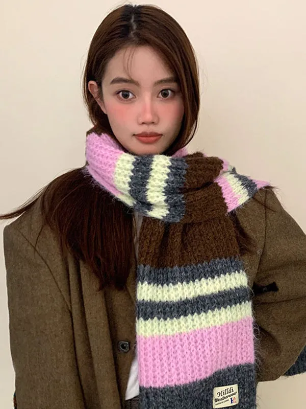 Contrast Color Keep Warm Striped Scarf