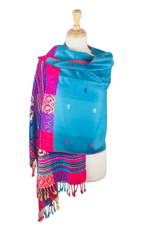 DBS056-7 Turquoise Rainbow Colorful Pashmina Shawl Scarf