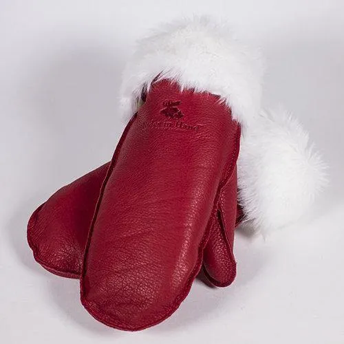 Deerskin Leather Mitts with Faux Fur Trim