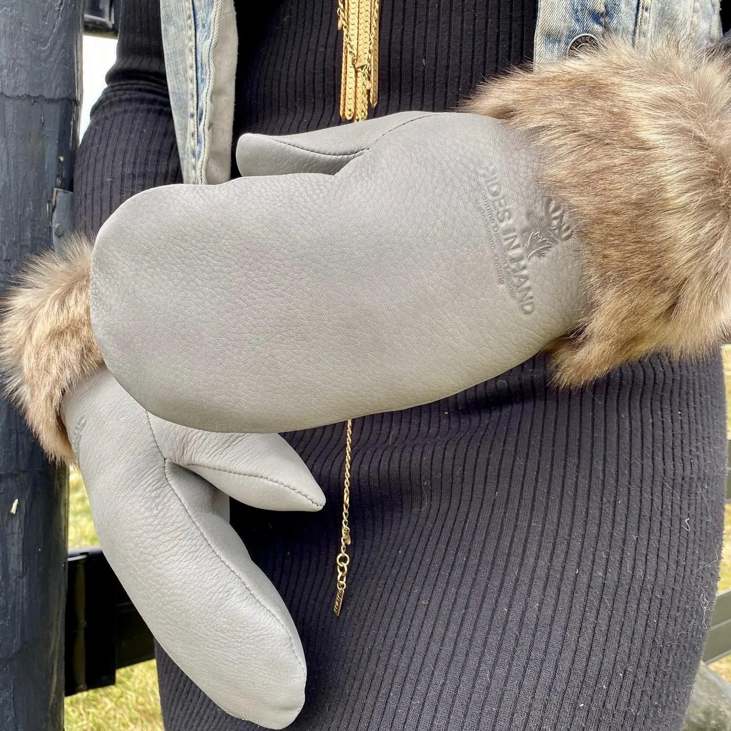 Deerskin Leather Mitts with Faux Fur Trim