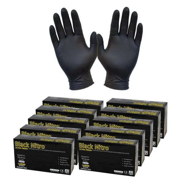 Gloves, Black Nitrile Gloves - Powder Free, Black Nitro Nitrile Disposable Gloves