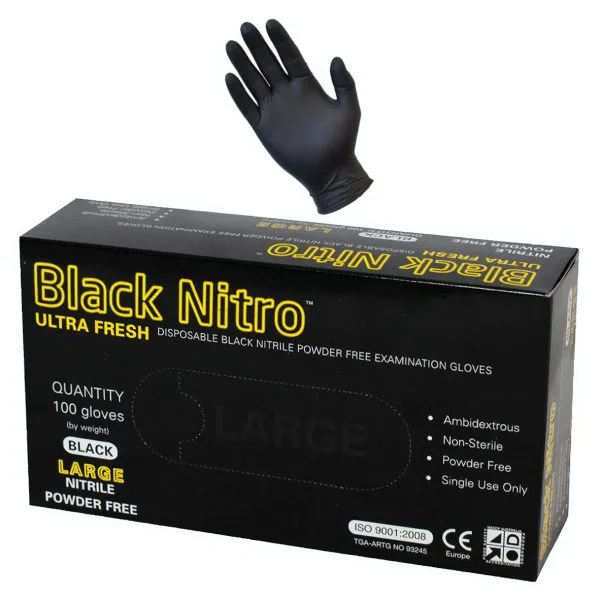 Gloves, Black Nitrile Gloves - Powder Free, Black Nitro Nitrile Disposable Gloves