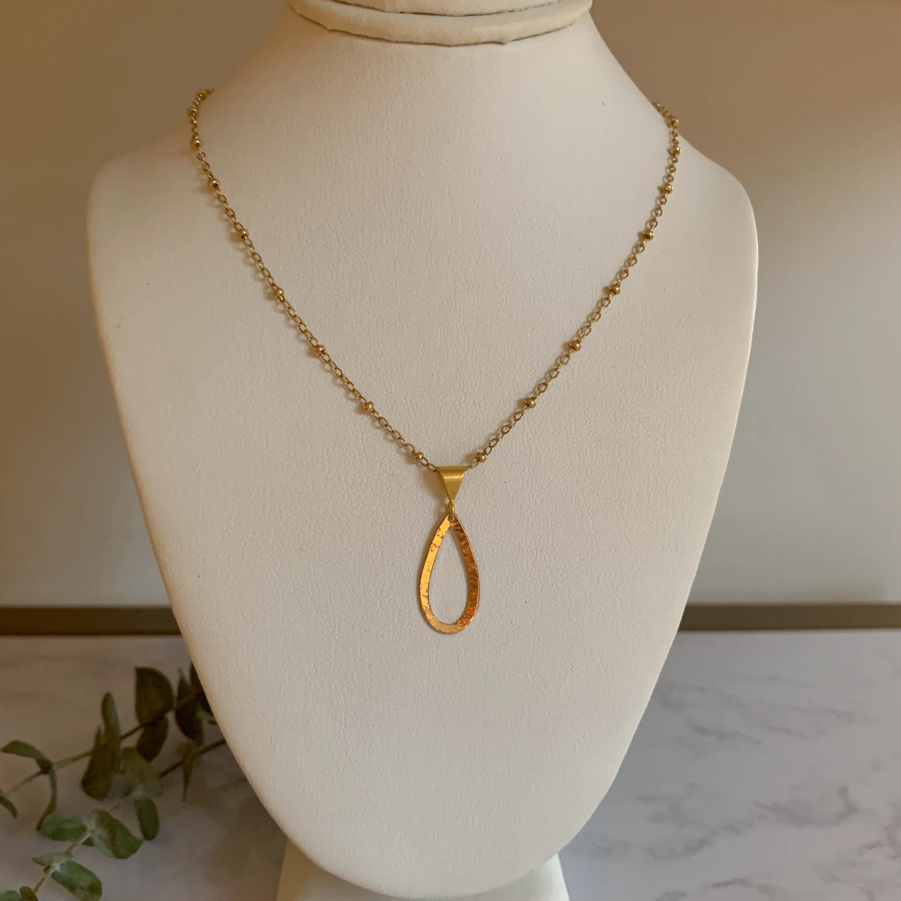 Gold Hammered Teardrop Pendant