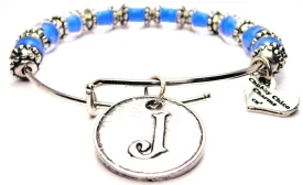 Initial J Circle 9mm Glass Beaded Single Bracelet