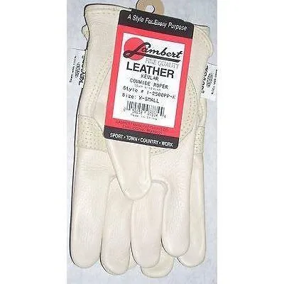 Lambert I-2500PP-K Kevlar Sewn Cowhide Roper Leather Gloves X-Small