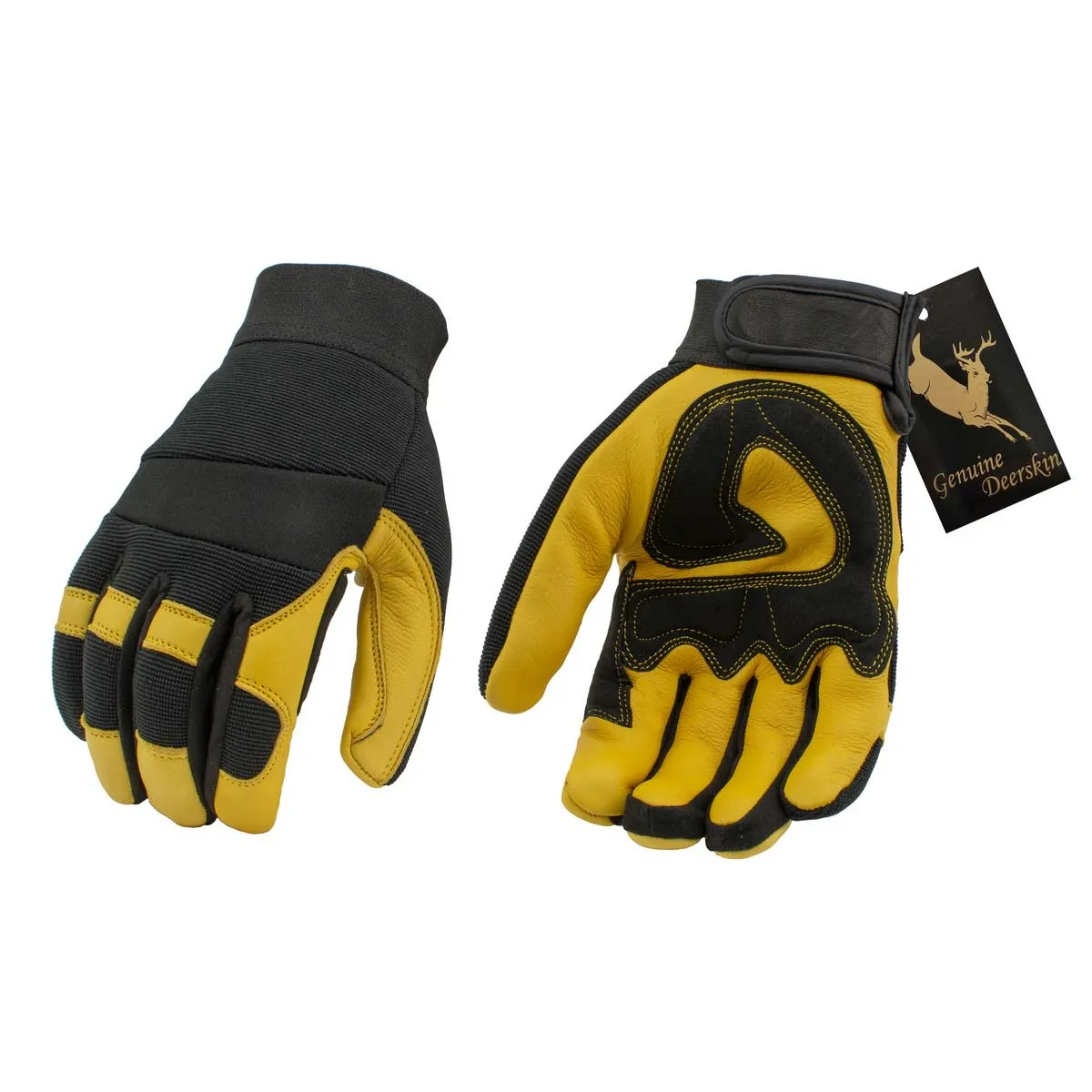 M Boss Motorcycle Apparel BOS37548 Men's Yellow and Black Full Grain Deerskin Gloves