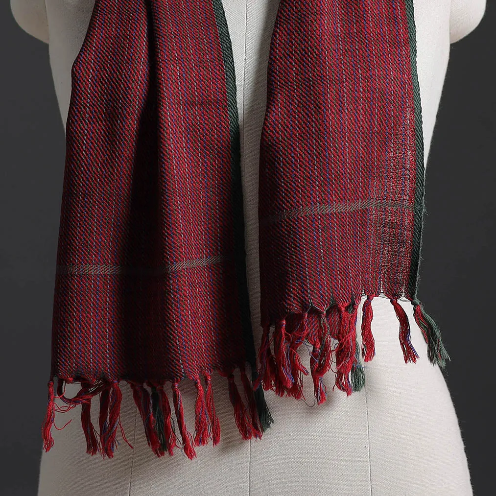 Maroon - Kumaun Handwoven Pure Merino Wool Scarf 219