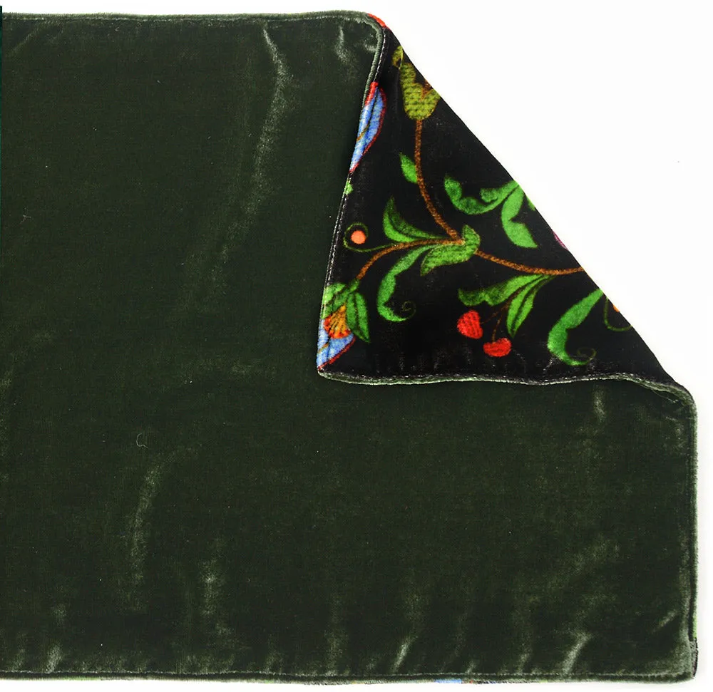 Mythical Beasts, silk velvet scarf. DARK OLIVE GREEN back.