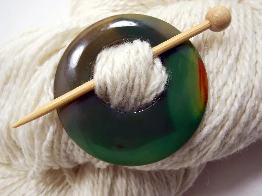 Natural Stone Shawl Pin ~ Green, Black, and Red Striped Agate #2680