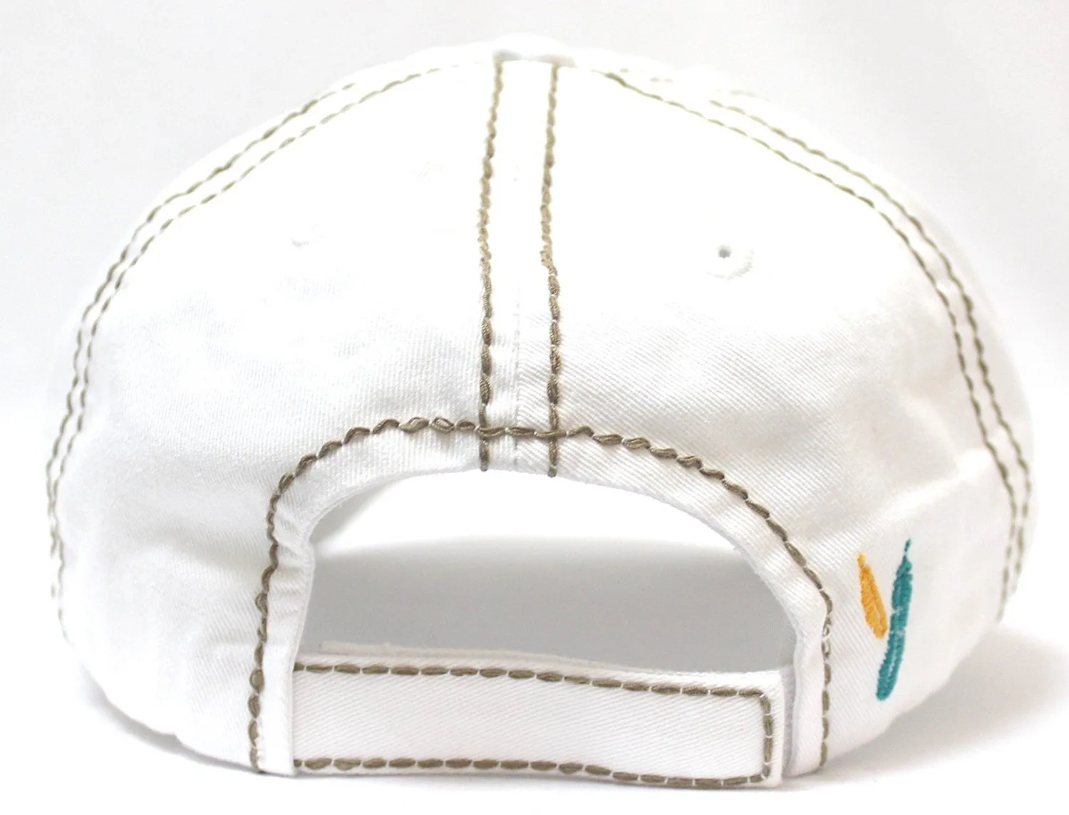 NEW! WHITE Feather "Free Spirit" Patched Distressed Vintage Cap