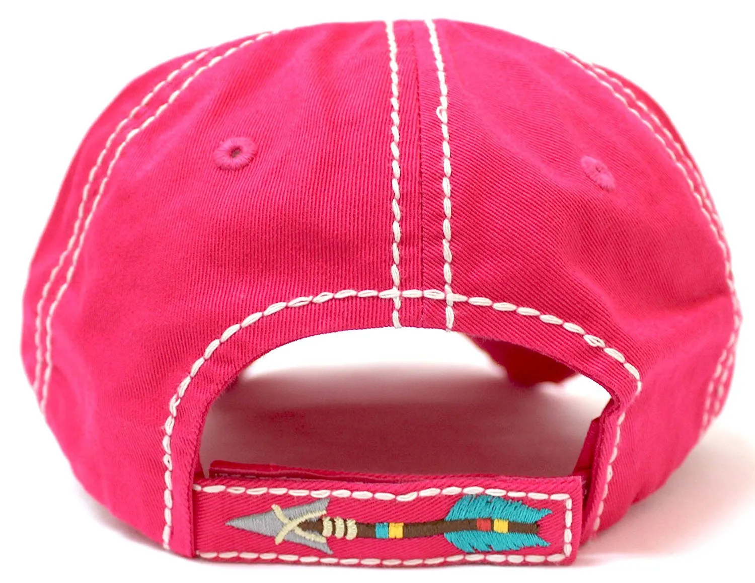 PINK "BORN FREE" Women's Distressed Baseball Cap w/ Adjustable Arrow Detailed Back