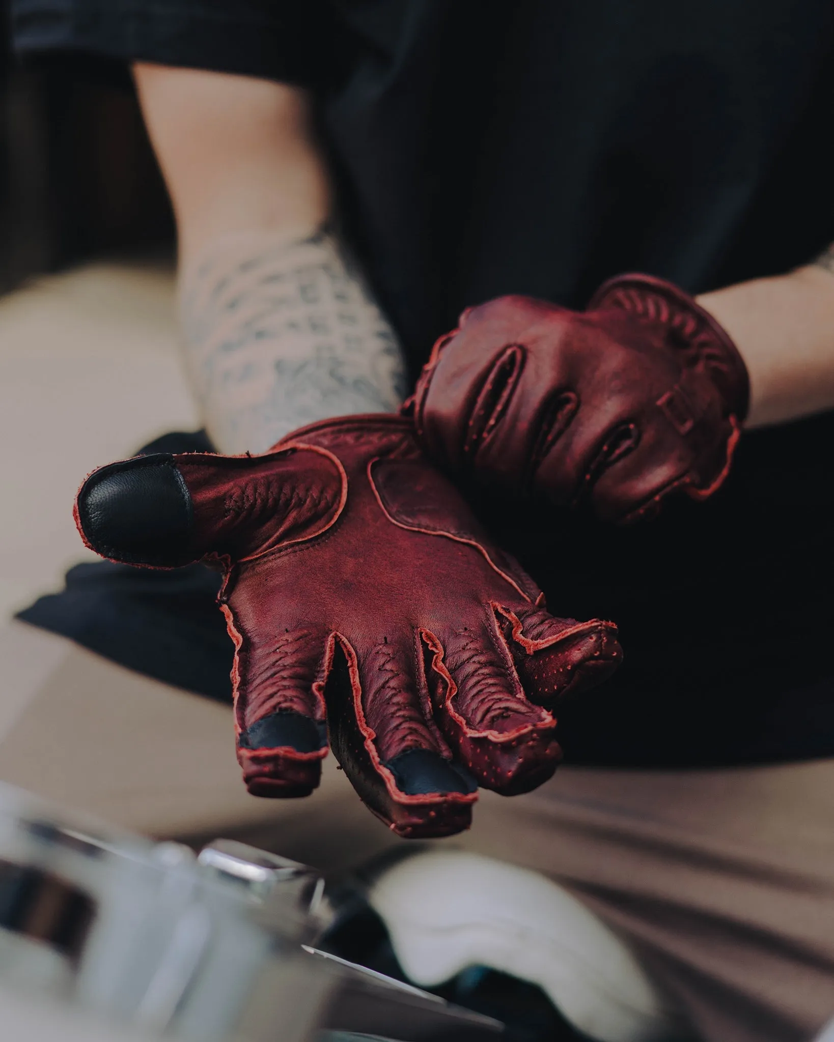 Roper Leather Moto Gloves - Oxblood