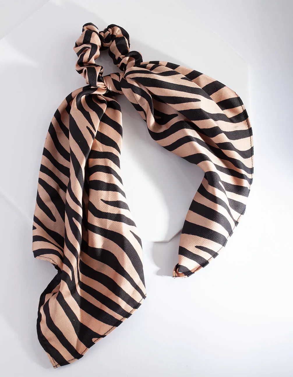 Tan Stripe Scrunchie Scarf