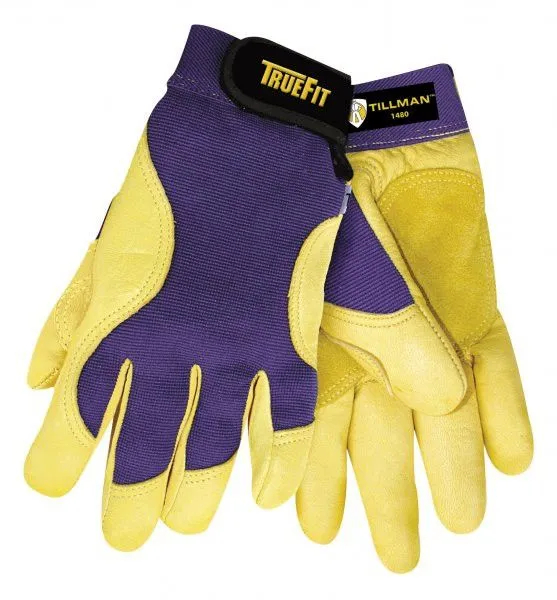 Tillman 1480 Gold Top Grain Deerskin Palm and Blue Spandex Back TrueFit Gloves (1 Pair)