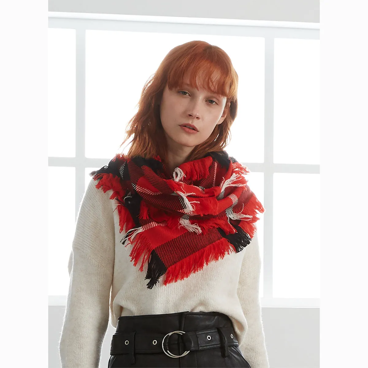 Ugg Fringed Check Wool Scarf Red and Check