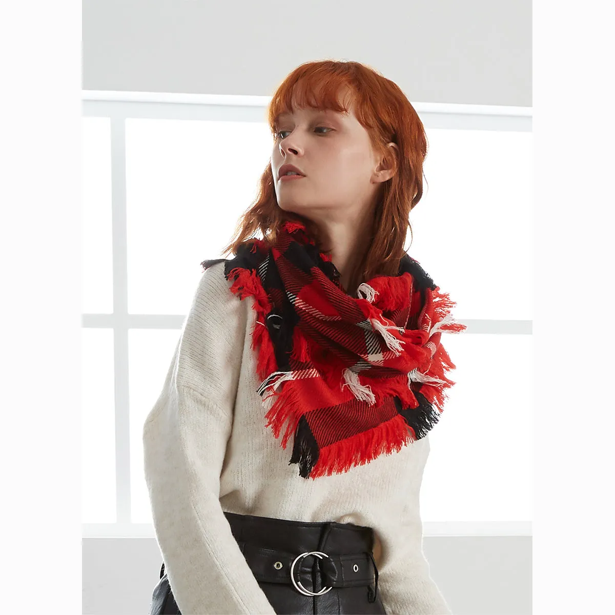 Ugg Fringed Check Wool Scarf Red and Check