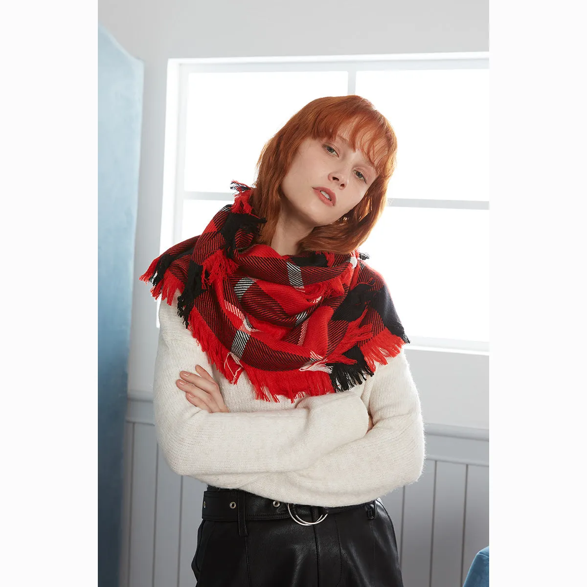 Ugg Fringed Check Wool Scarf Red and Check