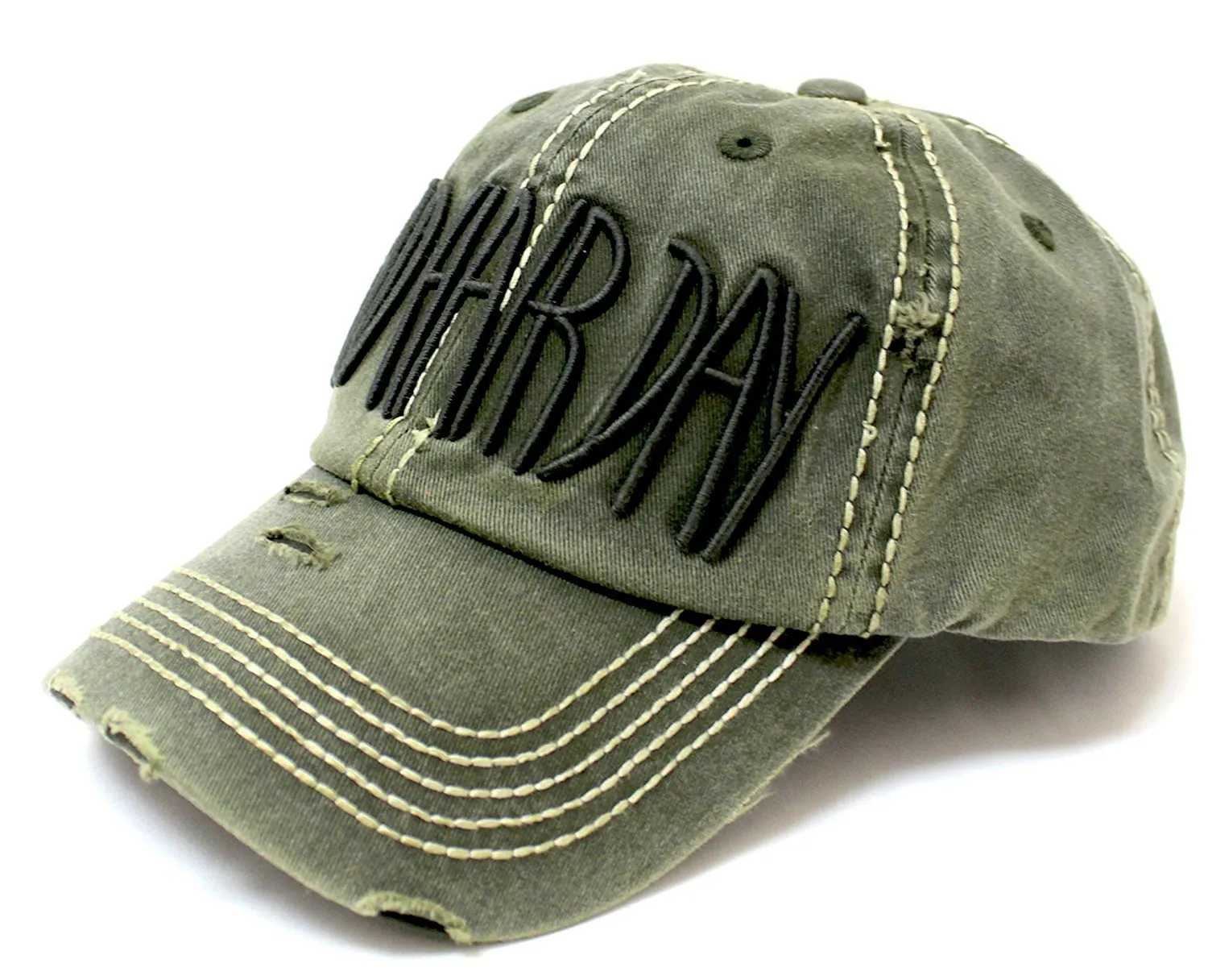 VINTAGE OLIVE Contrast-Stitch "BAD HAIR DAY" Embroidery Ballcap