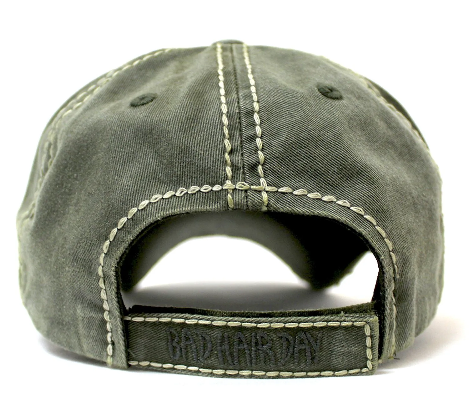 VINTAGE OLIVE Contrast-Stitch "BAD HAIR DAY" Embroidery Ballcap