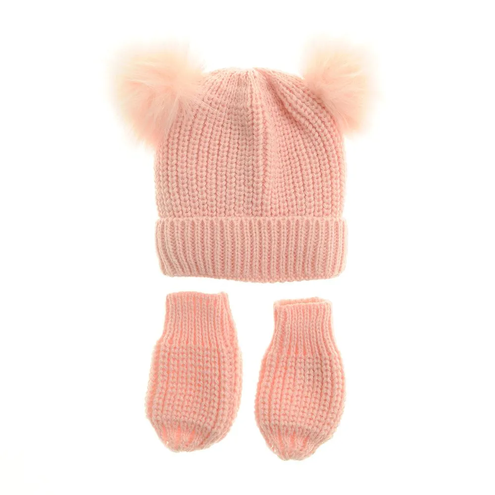 Ziggle - Pink Double Bobble Hat and Mittens